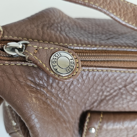 Fossil Shoulder Bag Brown Pebble Leather Studded Accents Y2k Vintage - Picture 7 of 16